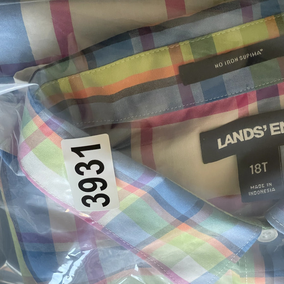Lands End No Iron Supima Cotton Top Womens 18T Tall Plaid Button Up Long Sleeve - Picture 14 of 14